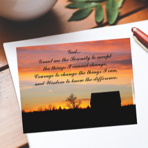 Serenity Gebed Zonsondergang Silhouet Landschap Briefkaart