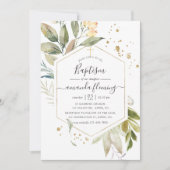 Serenity Greenery Geometric Baptisme Kaart (Voorkant)