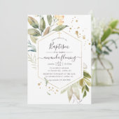 Serenity Greenery Geometric Baptisme Kaart (Staand voorkant)