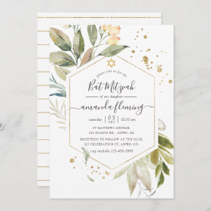 Serenity Greenery Geometric Bat Mitzvah Kaart