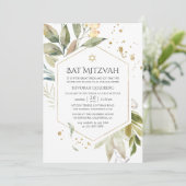 Serenity Greenery Geometric Bat Mitzvah Kaart (Staand voorkant)