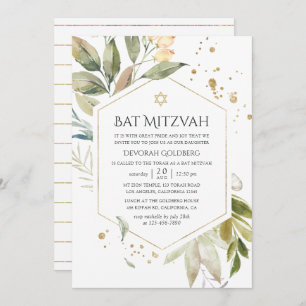 Serenity Greenery Geometric Bat Mitzvah Kaart