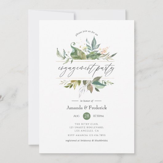Serenity Greenery Geometric Engagement Party Kaart (Voorkant)