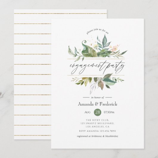 Serenity Greenery Geometric Engagement Party Kaart (Voorkant / Achterkant)