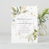 Serenity Greenery Geometric First Heilige Communie Kaart (Staand voorkant)