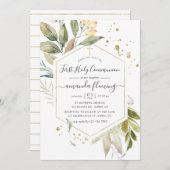 Serenity Greenery Geometric First Heilige Communie Kaart (Voorkant / Achterkant)