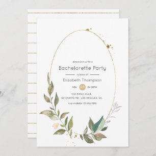 Serenity Greenery Geometric Gold Bachelorette Kaart