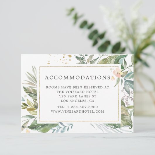Serenity Greenery Geometric Wedding Accommodations Informatiekaartje (Staand voorkant)