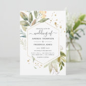 Serenity Greenery Geometric Wedding Kaart (Staand voorkant)