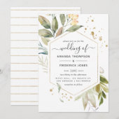 Serenity Greenery Geometric Wedding Kaart (Voorkant / Achterkant)