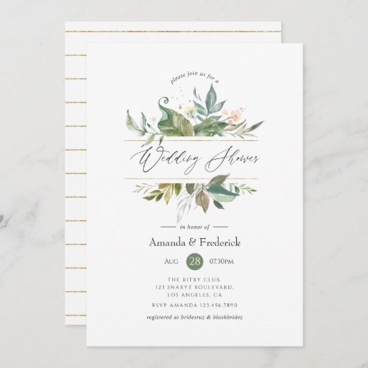 Serenity Greenery Geometric Wedding Shower Kaart (Voorkant / Achterkant)