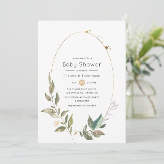 Serenity Greenery geometrisch Baby shower Kaart (Staand voorkant)