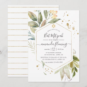 Serenity Groenery Geometrische Bat Mitzvah Kaart