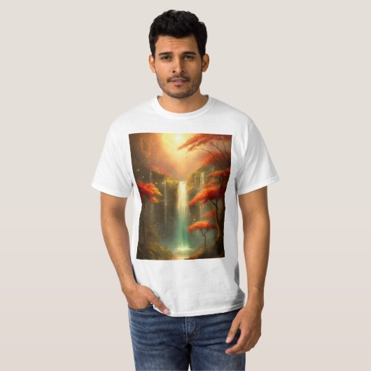 Serenity Herfsten: rustige waterval in een vredige T-shirt (Voorkant volledig)