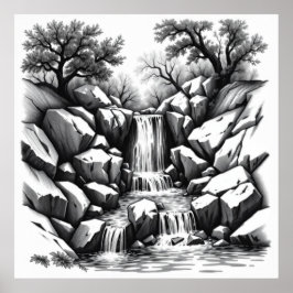 Serenity Herfsten: Waterval Charcoal Art Poster