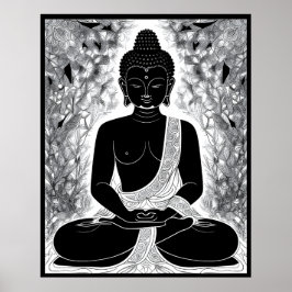 Serenity in Black and White: Buddha's Zen Garden Poster