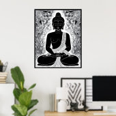 Serenity in Black and White: Buddha's Zen Garden Poster (Thuiskantoor)