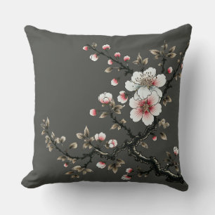 Serenity in Bloom Cherry Blossom Branch (grijs) Kussen