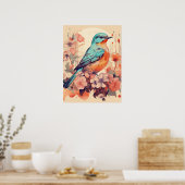 Serenity in Bloom: een levendige zangvogel Poster (Keuken)