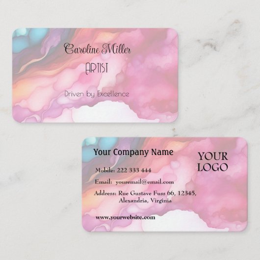 Serenity in Blue Abstract Flowing Forms Business C Visitekaartje (Voorkant / Achterkant)