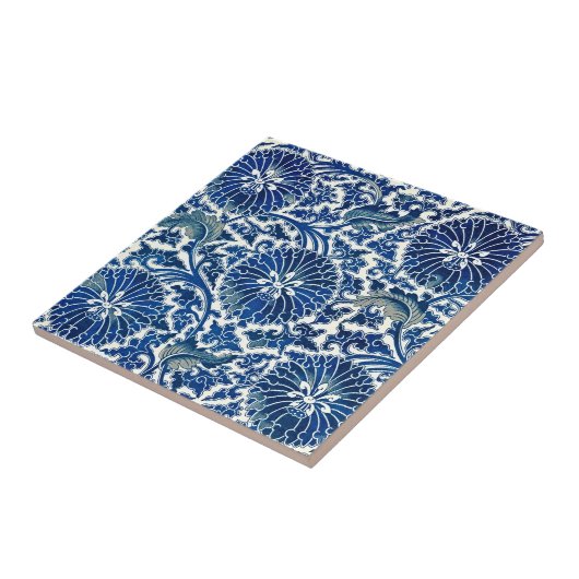 Serenity in Blue: Chinese Floral Tegel Art Tegeltje (Zijkant)