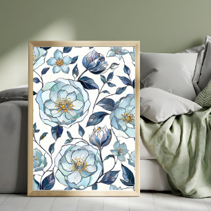 Serenity in Blue: een bloemig wandtapijt Foto Afdruk