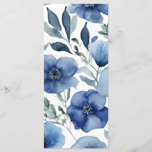 Serenity in Blue Waterverf Flowers Wedding Menu (Achterkant)