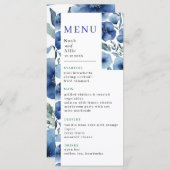 Serenity in Blue Waterverf Flowers Wedding Menu (Voorkant / Achterkant)