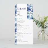 Serenity in Blue Waterverf Flowers Wedding Menu (Staand voorkant)