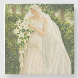 Serenity in Ivory: A Bride in a Garden Reverie Stenen Onderzetter
