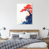 Serenity in Red: Bonsai op de klif Canvas Afdruk (Insitu (Slaapkamer))