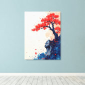 Serenity in Red: Bonsai op de klif Canvas Afdruk (Insitu (Houten vloer))