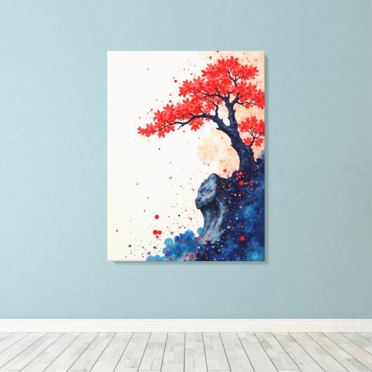 Serenity in Red: Bonsai op de klif Canvas Afdruk (Insitu (Houten vloer))