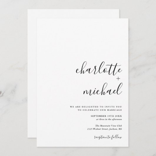 SERENITY Modern Minimalistisch Script Bruiloft Kaart (Voorkant / Achterkant)