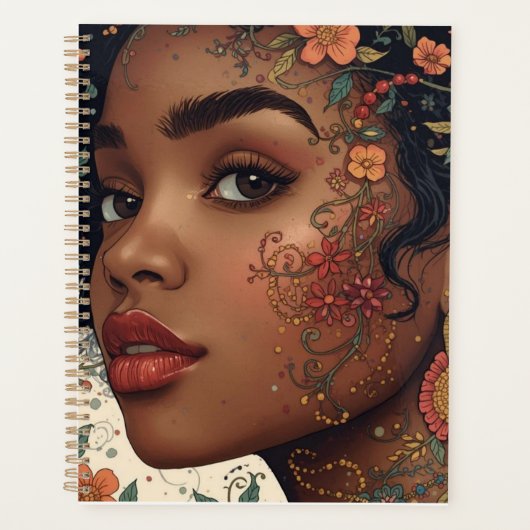 Serenity Noir Floral Afrocentric Notepad Planner (Voorkant)