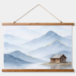 Serenity Peaks — Goudkleurig berglandschap wandtap Hangend Wandkleed