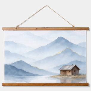 Serenity Peaks — Goudkleurig berglandschap wandtap Hangend Wandkleed