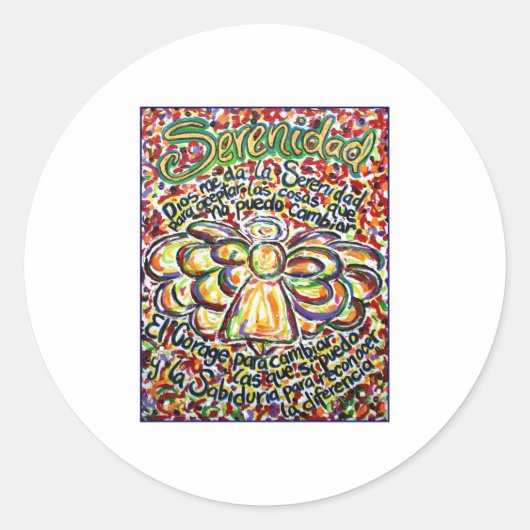 Serenity Prayer Angel (Spaanse tekst) Ronde Sticker (Voorkant)