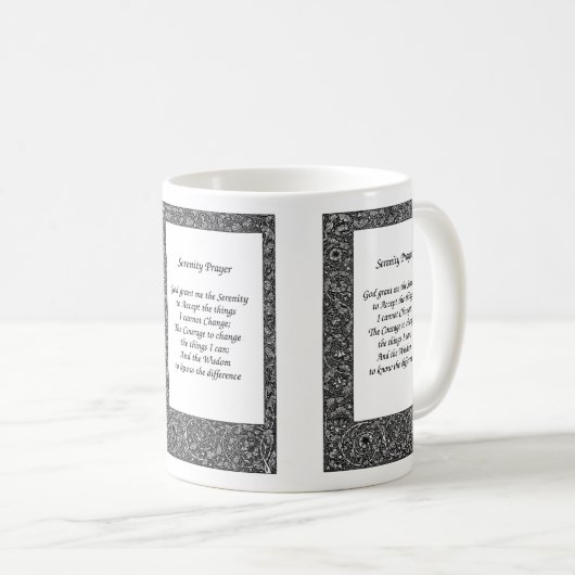 Serenity Prayer Black Floral Design Koffiemok (Voorkant rechts)