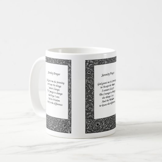 Serenity Prayer Black Floral Design Koffiemok (Voorkant links)