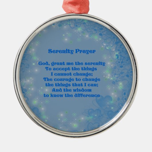 Serenity Prayer Blue Hearts Inspirerend Metalen Ornament (Voorkant)