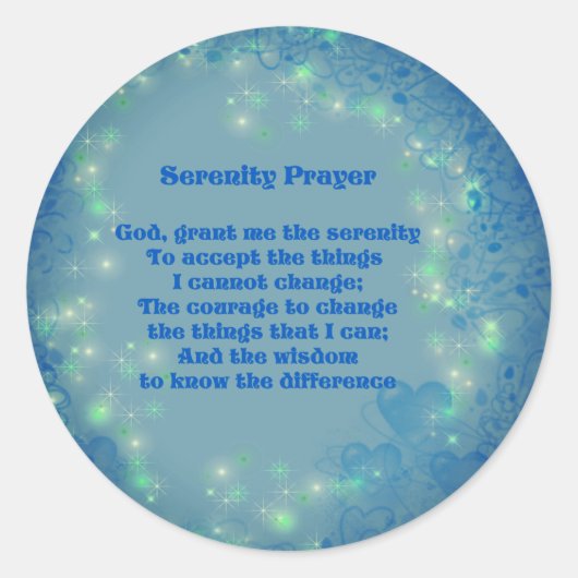 Serenity Prayer Blue Hearts Inspirerend Ronde Sticker (Voorkant)