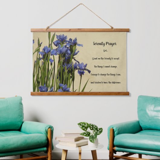 Serenity Prayer Blue Irises Floral Hangend Wandkleed (Woonkamer)