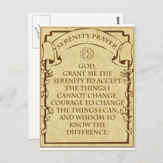 SERENITY PRAYER BRIEFKAART (Voorkant / Achterkant)