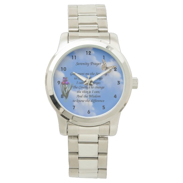Serenity Prayer Butterfly Flower Inspirerend Horloge (Voorkant)