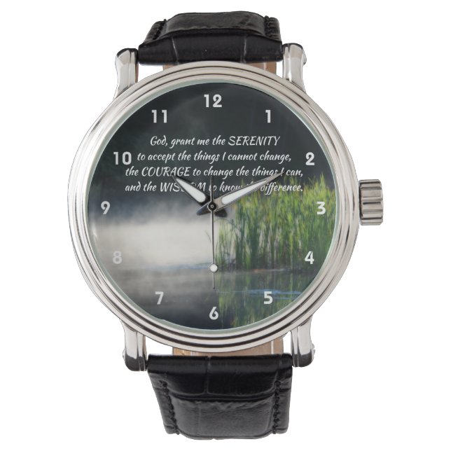 Serenity Prayer Cattails in een mist-Inspirerend Horloge (Voorkant)