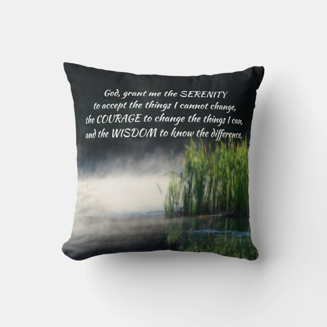 Serenity Prayer Cattails in een mist-Inspirerend Kussen (Voorkant)