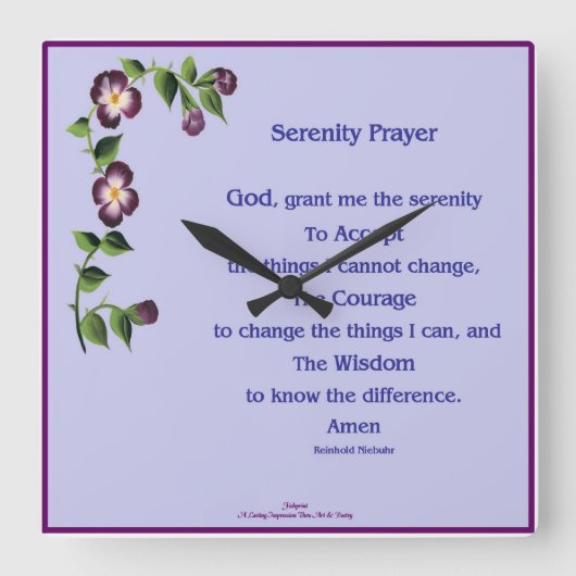 Serenity Prayer Clock Vierkante Klok (Voorkant)