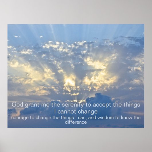 Serenity Prayer - Clouds in Sky met Sun Rays Poster (Voorkant)