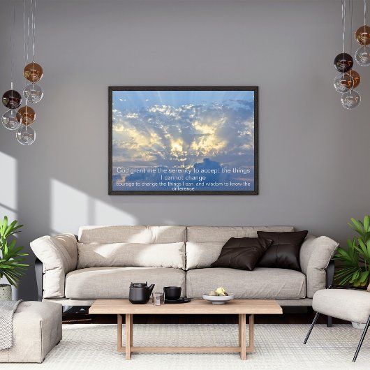 Serenity Prayer - Clouds in Sky met Sun Rays Poster